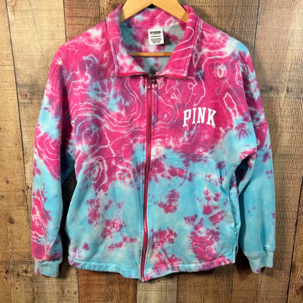 Victoria's Secret PINK Tie Dye Full Zip Sweatshirt Jacket XS Blue Pink